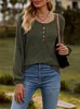 ASKSA Damen Langarmshirt Rundhals Knoepfen Rippstrick Produktbild-Vorschau 4