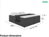 A product image of a bed with dimensions indicated. Produktbild-Vorschau