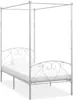 A white metal canopy bed frame with a mattress and pillow. Produktbild-Vorschau