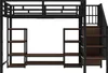 A loft bed with integrated desk and shelving units, presented against a white background. Produktbild-Vorschau