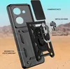 An exploded view of a black phone case with its components labeled. Produktbild-Vorschau