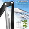 A collage showcasing a greenhouse automatic window opener, a greenhouse, and a tomato plant. Produktbild-Vorschau