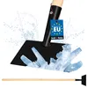 A product shot of an ice scraper with ice shards and water splashes, with a product tag. Produktbild-Vorschau