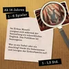 A collage of elements related to a mystery game, including text descriptions, a magnifying glass over a circus scene, and game information. Produktbild-Vorschau