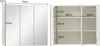 A diagram showing the dimensions of a white bathroom mirror cabinet with three doors. Produktbild-Vorschau