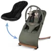 A baby bouncer with an additional black seat cushion shown separately, with a blue arrow indicating it can be attached. Anteprima dell’immagine prodotto