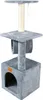 A grey cat tree with multiple levels and a scratching post, shown against a white background. Náhled obrázku produktu
