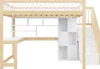 A loft bed with a desk and shelves underneath, shown against a white background. Podgląd zdjęcia produktu