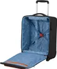 An open black suitcase with a blue interior and orange accents, showing the inside compartments and straps. Produktbild-Vorschau