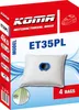 The image shows the packaging of KOMA ET35PL antibacterial vacuum cleaner bags. Anteprima dell’immagine prodotto