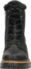 A front view of a black lace-up boot with faux fur trim. Voir les images du produit