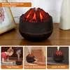 A collage of images showing a volcano-shaped aroma diffuser in different settings, including a living room, a yoga session, and a desk. Produktbild-Vorschau