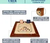 A carrom board set with descriptive text and close-up views of its features. Náhled obrázku produktu
