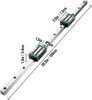 A linear guide rail system with two sliders, shown against a white background with measurement annotations. Podgląd zdjęcia produktu
