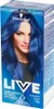 A box of Schwarzkopf Live Electric Blue hair dye, featuring a model with blue hair. Produktbild-Vorschau