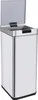 A stainless steel automatic trash can with its lid open. Produktbild-Vorschau