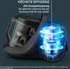 A close-up marketing image of a black bagless vacuum cleaner with a transparent dustbin, highlighting its energy efficiency with glowing blue rings around a representation of its motor. Voir les images du produit