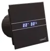 A black axial bathroom fan with a digital display showing temperature and humidity. Náhled obrázku produktu