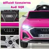 A collage of images showing details of a pink Audi SQ8 ride-on toy car. Náhled obrázku produktu