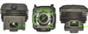 Three views of a gray metal engine cylinder with dimensions indicated by green lines and text. Voir les images du produit