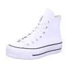 A white Converse high-top sneaker with a platform sole is shown against a white background. Produktbild-Vorschau