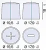 Technical drawing of two battery terminals with dimensions and symbols. Produktbild-Vorschau