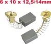 Three carbon brushes with springs and metal holders are arranged on a white background. Produktbild-Vorschau