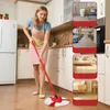 A woman is cleaning a kitchen floor with a mop, and there are inset images showing a bathroom, a gym, and bedrooms. Náhled obrázku produktu