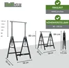 Diagrams and text illustrating the features and specifications of adjustable work stands. Produktbild-Vorschau