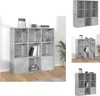 A collage of images showing a gray modular bookshelf from different angles and in different configurations. Náhled obrázku produktu