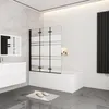 AICA 140x140cm Schwarz Faltwand 3 teilig Badewanneaufsatz Produktbild-Vorschau 1