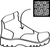 An illustration of a boot with an arrow pointing to a section of the boot, and a separate inset image showing a woven pattern. Produktbild-Vorschau
