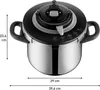 A top-down view of a Tefal pressure cooker with dimensions indicated. Voir les images du produit