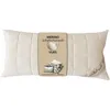 A cream-colored pillow with a product tag attached. Produktbild-Vorschau