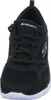 A close-up, front-facing view of a black Skechers sports shoe with white soles. Produktbild-Vorschau