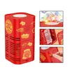 A collage of images showing a red bubble machine with Chinese New Year decorations, its internal components, and a hand interacting with it. Produktbild-Vorschau