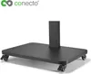A black TV stand base with wheels and a vertical support post, set against a white background. The 'conecto' logo is visible in the top left corner. Produktbild-Vorschau
