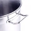 A close-up of the handle and rim of a stainless steel pot. Produktbild-Vorschau