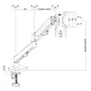 A technical drawing of a monitor arm with dimensions and angles indicated. Anteprima dell’immagine prodotto