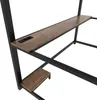 Close-up view of a metal bunk bed frame with wooden shelves and integrated power outlets. Podgląd zdjęcia produktu