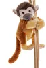 A plush toy monkey is hanging from several wooden sticks against a white background. Produktbild-Vorschau