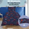 A Spiderman-themed duvet cover and pillowcase set displayed on a bed, with marketing text and a close-up of the pillowcase design. Produktbild-Vorschau