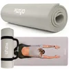 A rolled-up yoga mat is shown at the top, and a person is doing yoga on a mat at the bottom. Podgląd zdjęcia produktu