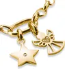 A close-up shot of a gold bracelet with two charms: a star and an angel. Produktbild-Vorschau