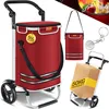 A collage of product images showing a red shopping trolley, a red shoulder bag, a cardboard box with text, and a keychain. Produktbild-Vorschau