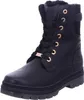 A black lace-up boot with gold eyelets and a buckle detail. Produktbild-Vorschau