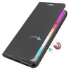 A black flip case for a smartphone is shown from a diagonal angle, with the cover partially open to reveal the phone screen. Náhled obrázku produktu
