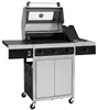 A stainless steel gas grill with the lid open, shown against a white background. Produktbild-Vorschau