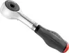 A studio shot of a ratchet with a black handle and a red end cap. Voir les images du produit