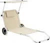 A beige beach lounger with wheels and a canopy, shown against a white background. Náhled obrázku produktu